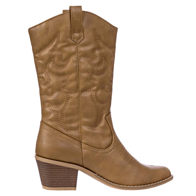 Charles Albert Cowboy Boots for Women Mid-Calf Boot Embroidered Western Cowgirl Boots in Tan Size 7 - Image 2